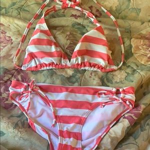 Pink & white striped halter top baiting suit